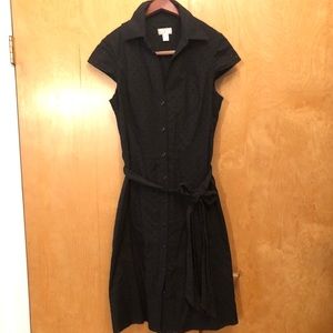 Ann Taylor LOFT Black Eyelet Belted Cotton Dress